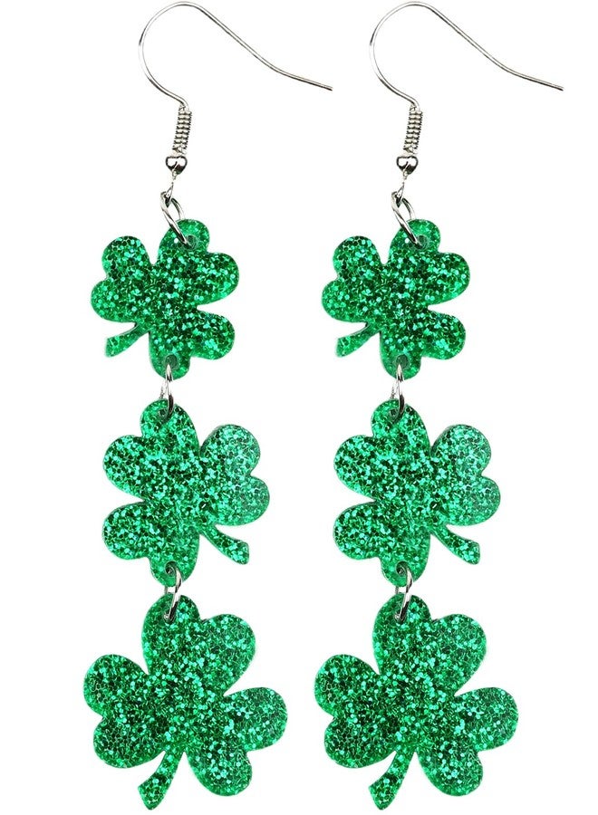 JSLOVFLO St Patricks Day Green Clover Earrings Shamrock Dangle Earrings for Women, St. Patrick's Day Accessories Good Luck Hoop Earrings - Image 1